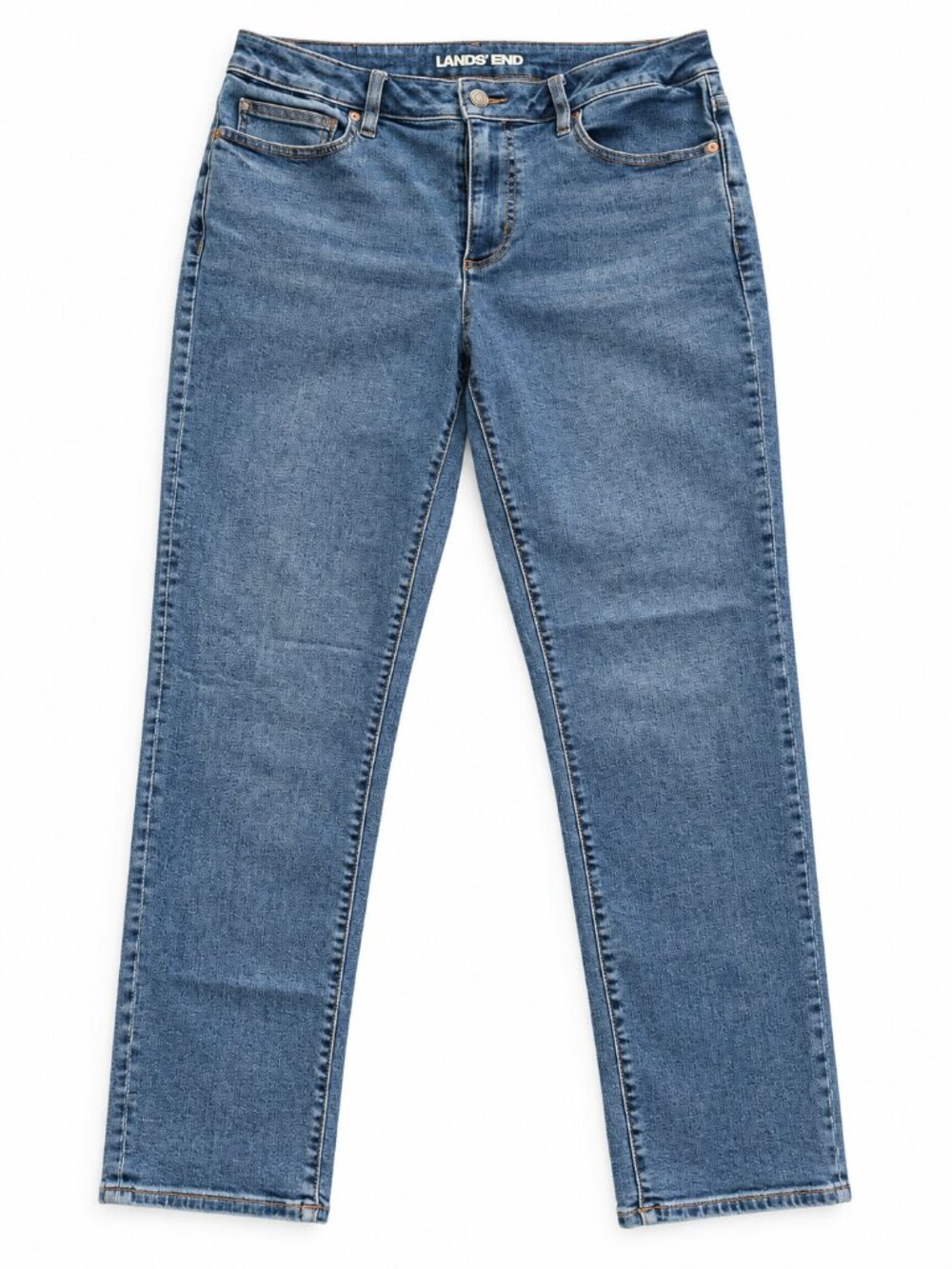 Lands' End Women's Straight Leg Jeans Size 8 Petite Medium Wash Blue Denim